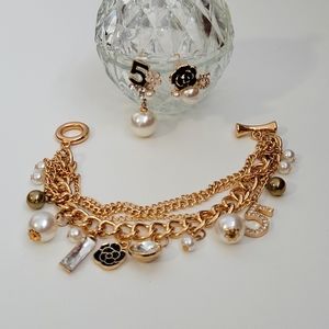 Chanel like Earrings and Bracelet Set